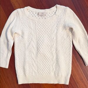 LOFT Women's Ivory Lightweight Cable Knit Sweater Cream Small